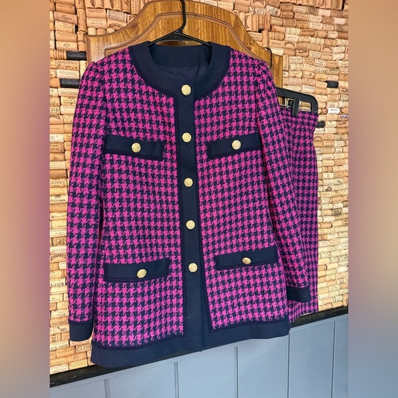 Vintage Bijou Fashions Made in Hong Kong tweed two piece jacket/skirt sz S chic - Picture 2 of 10